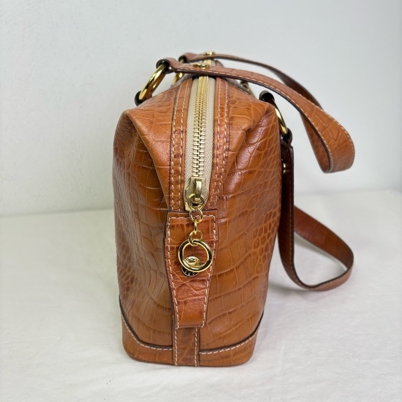 MICHAEL KORS Caramel Honey Tan Croc Embossed Genuine Leather Satchel Tote - Picture 11 of 16